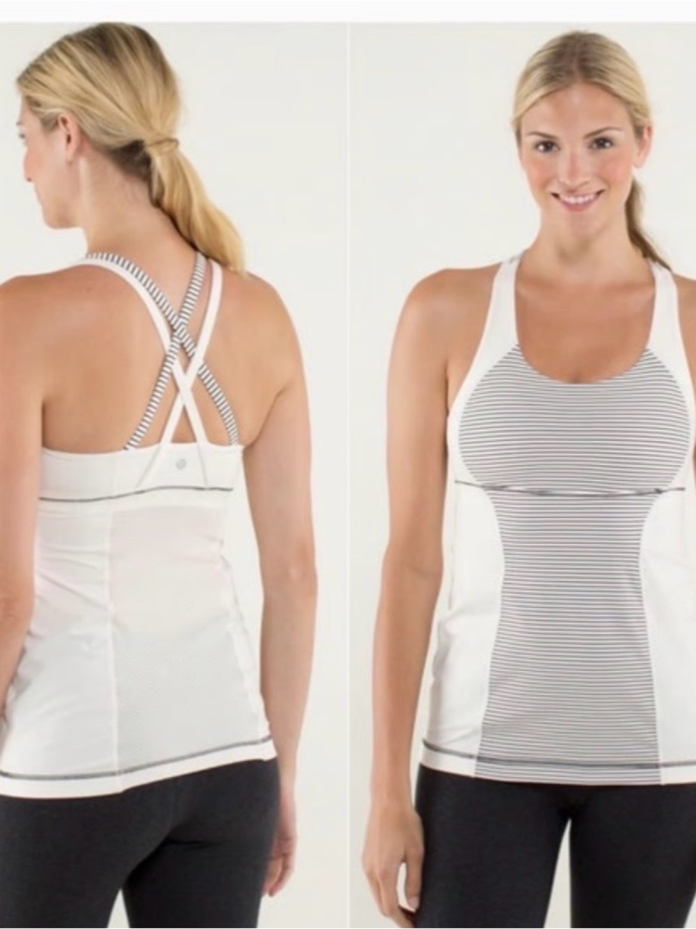 lululemon athletica White & Gray Striped Racerback Tank